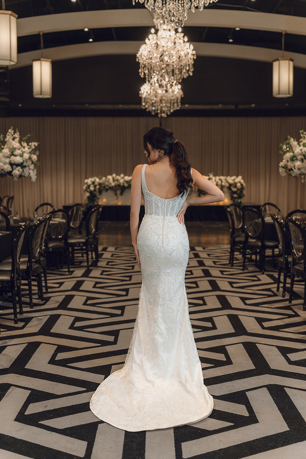 ELAINE-Fit and Flare Wedding Dress full back look 