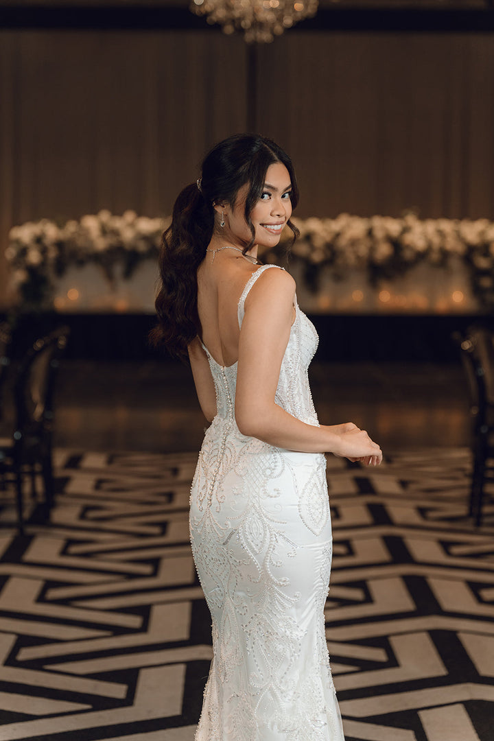 ELAINE-Fit and Flare Wedding Dress side look 