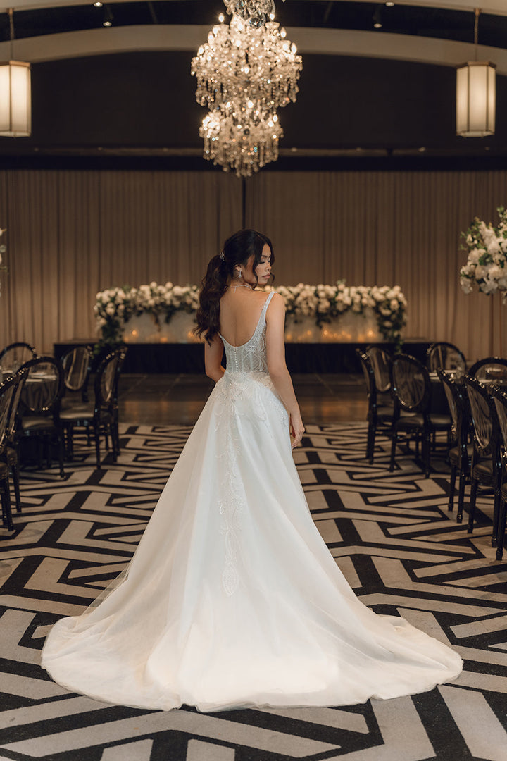 ELAINE-Fit and Flare Wedding Dress full back look 