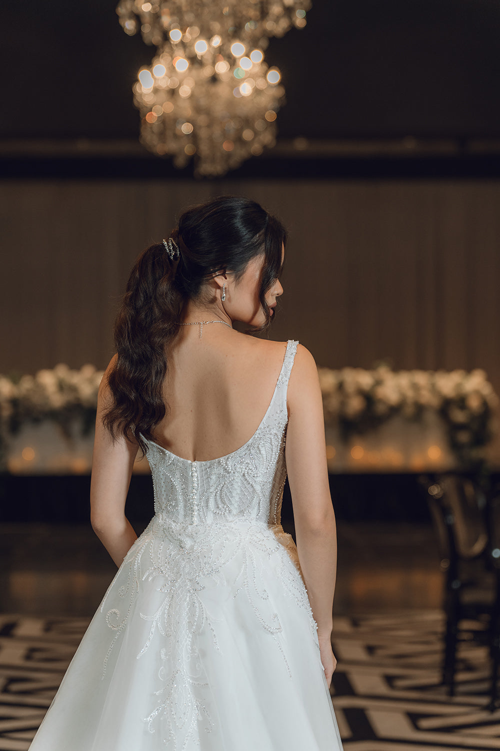 ELAINE-Fit and Flare Wedding Dress half back look 